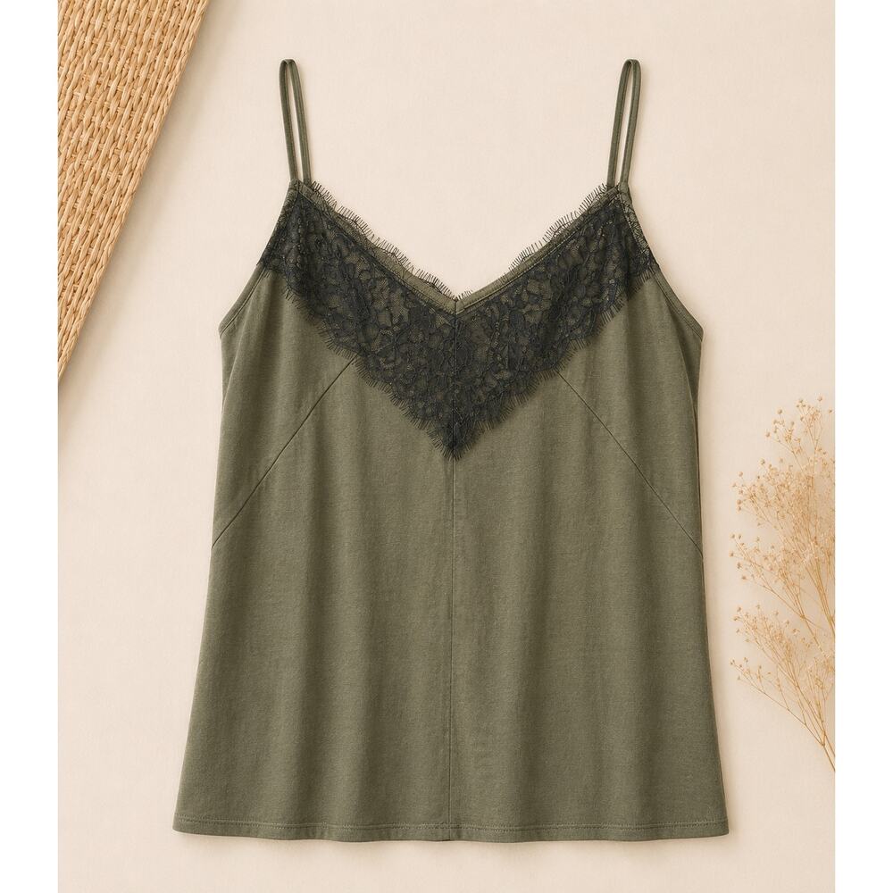 Express Women's Lace Satin Camisole Tank Top Sleeveless Olive Green/Black Size S